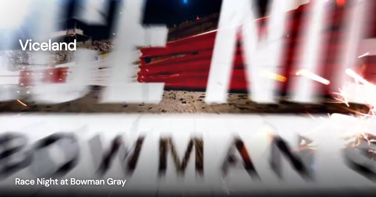 Viceland — Race Night at Bowman Gray: project imagery with a transparent client mark overlaid directly on the image and a small project title.